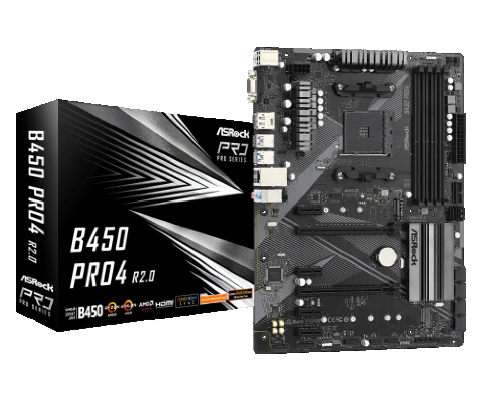 Placa base asrock am4 b450 pro4 r2.0,amd,b450,4ddr4,128gb,vga+hdmi+dp,gblan,6sata3,2xm.2,6usb3.2,atx
