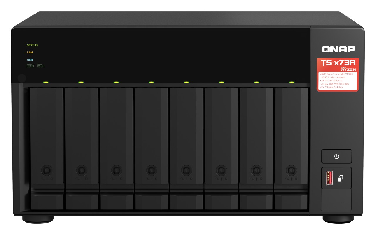 QNAP TS-873A NAS Torre Ryzen Embedded V1500B 8GB DDR4 0 TB QuTS hero Negro