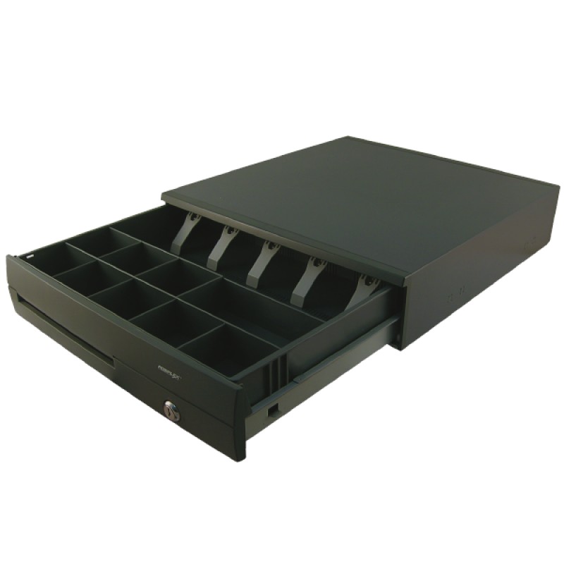 REACONDICIONADO - Cajón portamonedas negro 425x450x100mm, conexión RJ11 (Impresora de ticket)