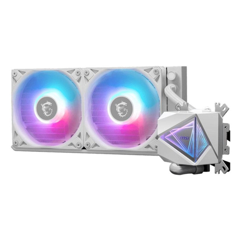 SISTEMA DE REFRIGERACION LIQUIDA MSI PARA CPU MAG CORELIQUID I240 WHITE,INTEL/AMD,RADIADOR 240mm,FAN4PIN,20dBA,ARGB (2 VENTILADORES) (BLANCO)