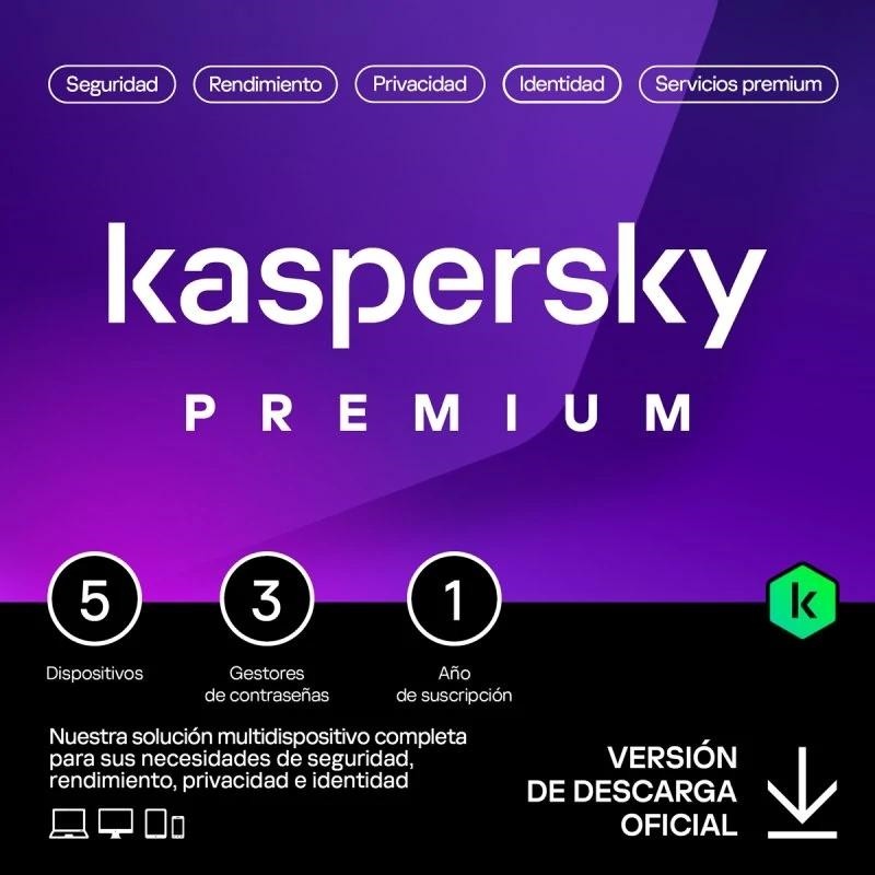 SOFTWARE KASPERSKY  PREMIUM  5 PC 1 AÑO ESD KL1047SDEFS