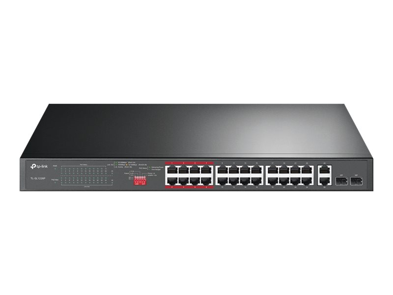 SWITCH NO GESTIONABLE TP-LINK TL-SL1226P 24P POE+ 10/100  2P GIGABIT  2P SLOTS COMBO GIGABIT SFP  TOTAL POE 250W