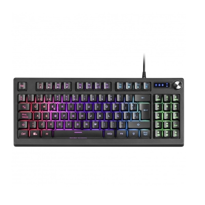 TECLADO H-MECANICO COMPACTO TKL MARS GAMING MKREVO COLOR NEGRO CON PAD NUMERICO Y RUEDA/SCROLL MULTI FUNCION FULL RGB  TECNOLOGIA H-MECH