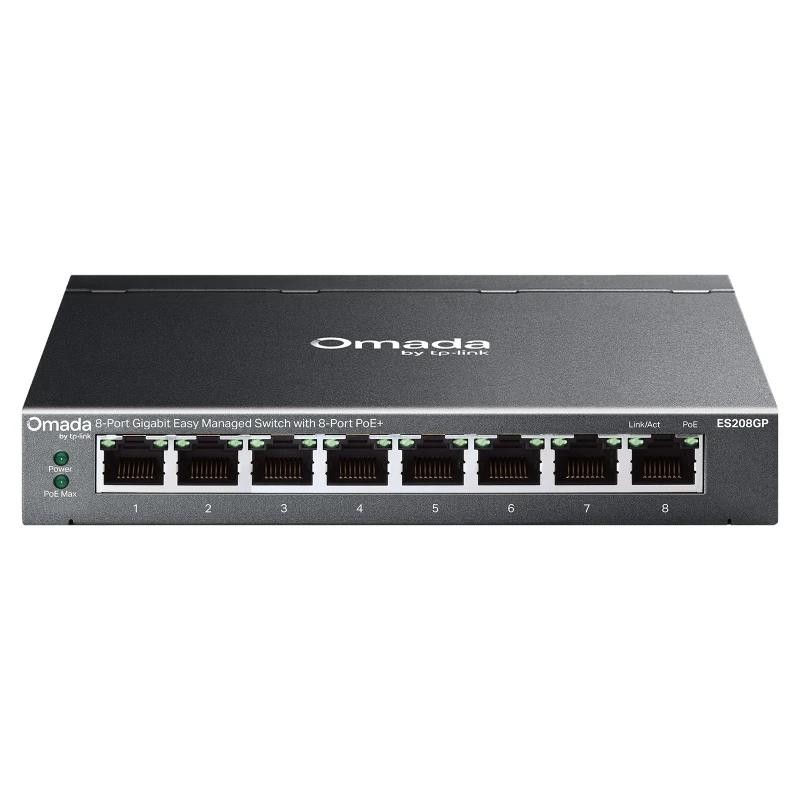 TP-Link Omada ES208GP switch Gestionado L2 Gigabit Ethernet (10/100/1000) Energía sobre Ethernet (PoE) DIN rail Negro
