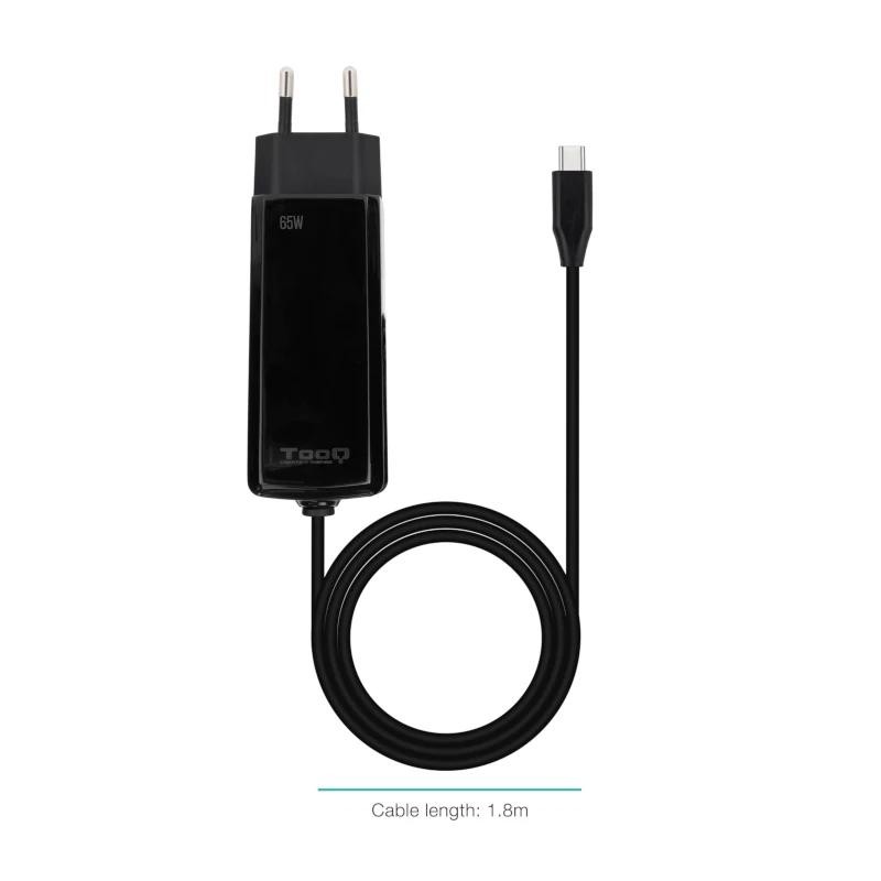 TooQ Cargador de portátil GAN USB-C PD 45W, Negro