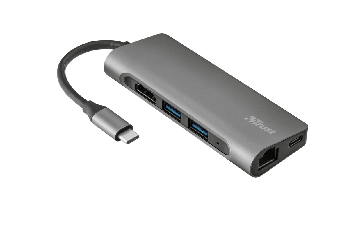 Trust 23331 base para portátil y replicador de puertos Alámbrico USB 3.2 Gen 1 (3.1 Gen 1) Type-C Plata