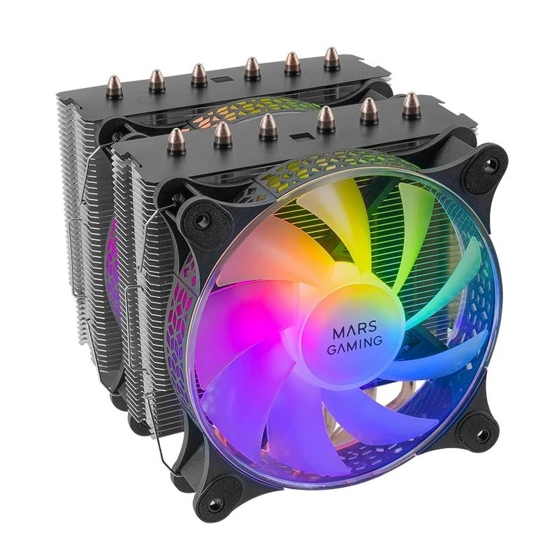 VENTILADOR CON DISIPADOR PARA CPU MARS GAMING MCPU-XT BLACK DUAL ARGB 6 HEATPIPES TDP 300W DOBLE DISIPADOR DE DE ALTA DENSIDAD DOBLE VENTILADOR MFX
