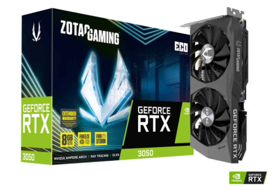 VGA ZOTAC RTX 3050 ECO,NV,RTX3050,GDDR6,8GB,128BIT,HDMI+3DP,2 VENTILADORES (ZT-A30500K-10M)