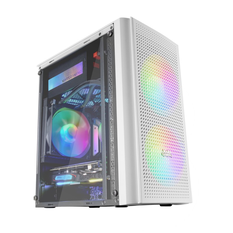(km0) Caja Microatx Gaming Mars Gaming Mc300 White Frontal Mesh 3xventiladores 120mm Rgb